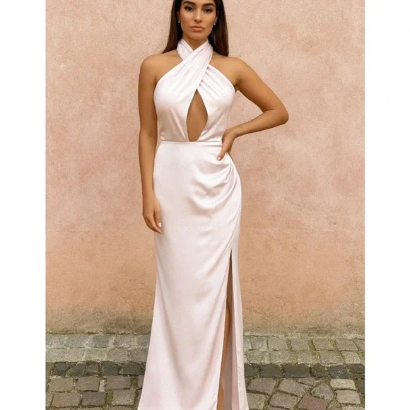 ELLIATT Blush Pink Cross Front Satin Maxi Gown Medium NWT - Picture 3 of 16